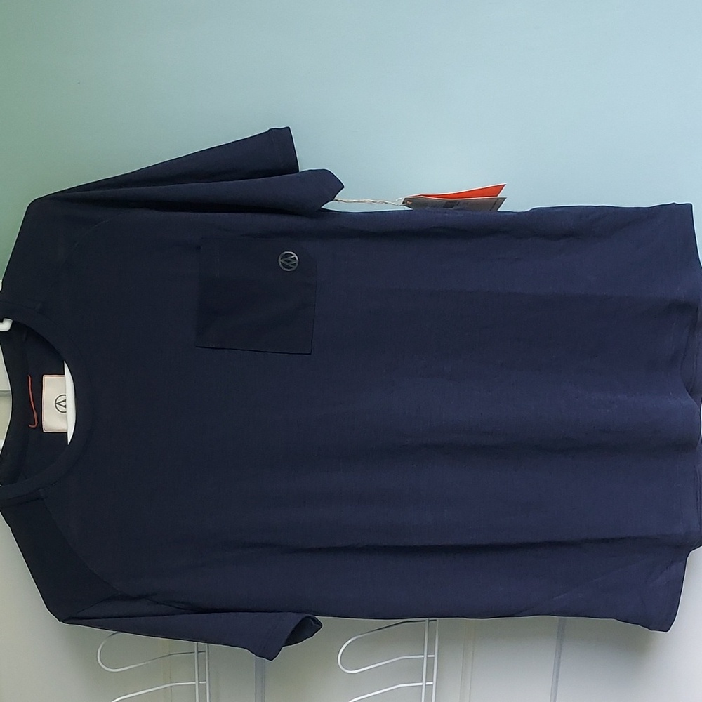 Alps & Meters Touring Crew Merino Wool Short Sleeve Tee Navy NWT Chest Pocket <>